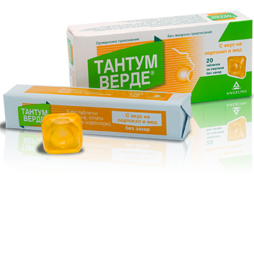 Tantum Verde with orange-honey flavor 3mg 20 lozenges / Тантум Верде с вкус на портокал и мед 3 mg 20 таблетки за смучене - Кашлица и гърло