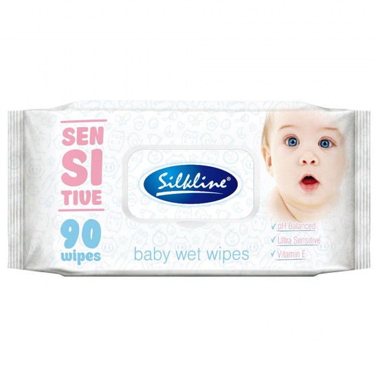 ᐉ КЪРПИ МОКРИ SILKLINE БЕБЕ СЕНЗИТИВ x 90 бр /с капак/