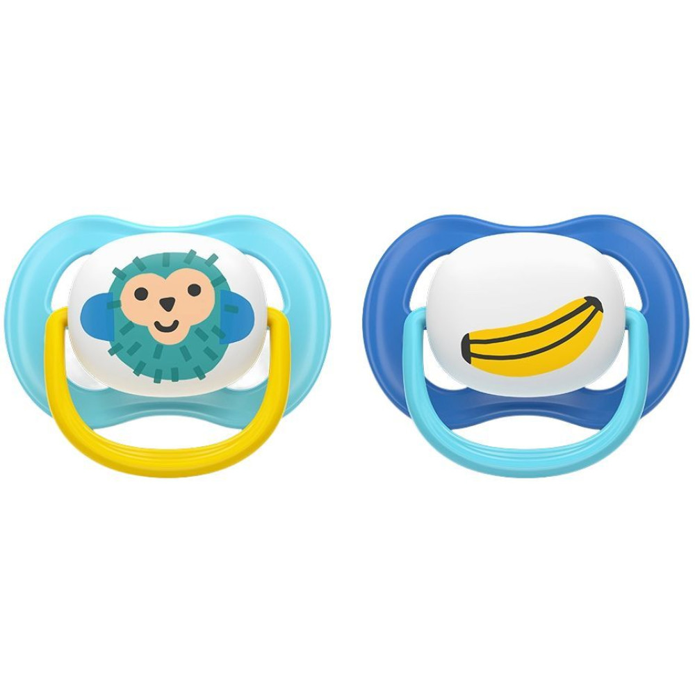 АВЕНТ ULTRA AIR HAPPY биберон залъгалка 6-18 м х 2 бр МАЙМУНКА И БАНАН - Грижа за детето