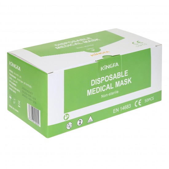 ᐉ МАСКА ХИРУРГИЧЕСКА ЗАЩИТНА С ЛАСТИК KINGFA DISPOSABLE MEDICAL MASK х 50 бр