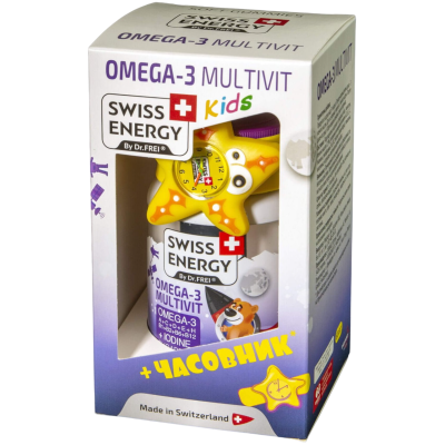 СУИС ЕНЕРДЖИ OMEGA-3 MULTIVIT желирани детски МУЛТИВИТАМИНИ + ОМЕГА 3 х 60 бр + ПОДАРЪК ЧАСОВНИК