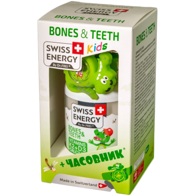 СУИС ЕНЕРДЖИ BONES & TEETH желирани детски витамини за здрави кости и зъби х 60 бр + ПОДАРЪК ЧАСОВНИК