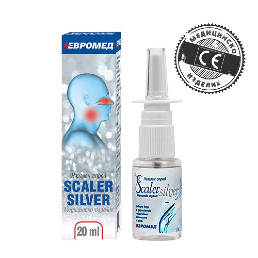 Silver water nasal spray 20 ml Scaler Silver / Сребърна вода спрей за нос 20 мл Скалер Силвър - Грип и простуда