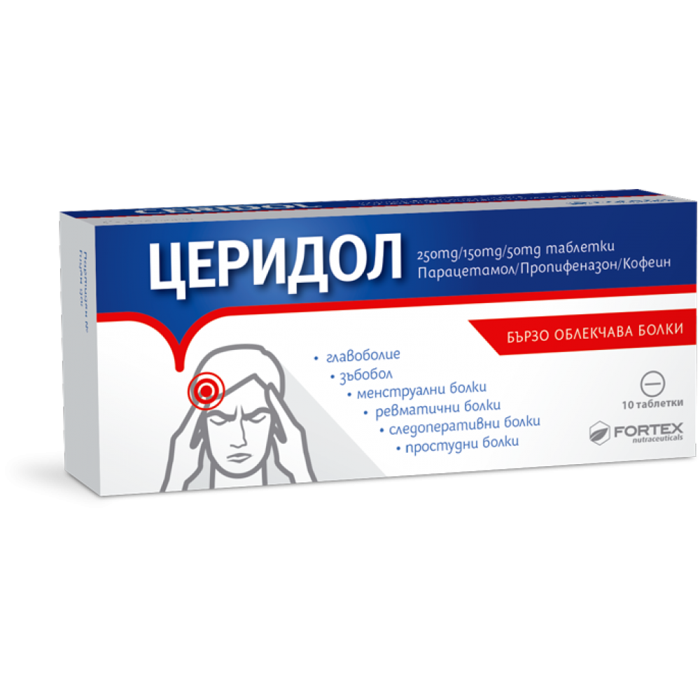 Церидол при болка 250 мг/ 150 мг/ 50 мг х20 таблетки - Болка и температура