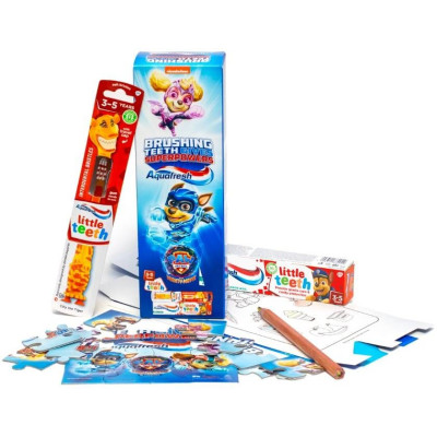 АКВАФРЕШ LITTLE TEETH PAW PATROL КОМПЛЕКТ ЗА ДЕЦА от 3 до 5 години /паста за зъби 50 мл + четка за зъби + ПОДАРЪК ПЪЗЕЛ/