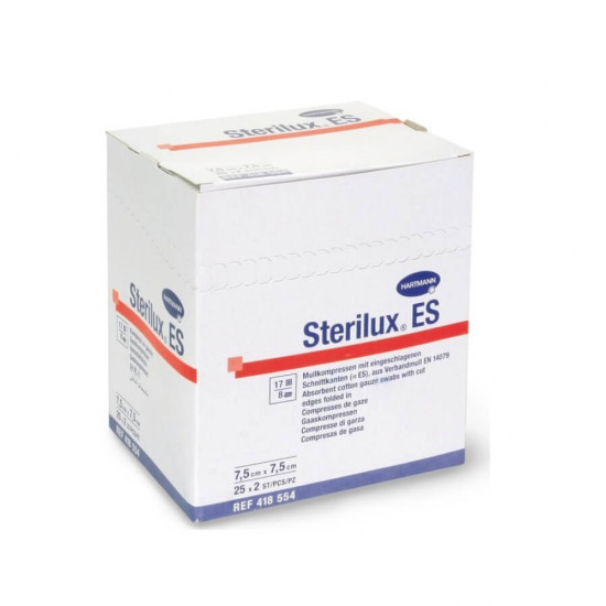 ХАРТМАН КОМПРЕСИ STERILUX ES стер. марлени 7.5 см/7.5 см 8 дипли 17 нишки /5 бр/ х 25 бр