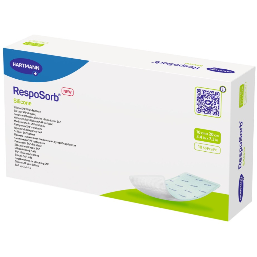 ХАРТМАН ПРЕВРЪЗКИ RESPOSORB SILICONE 10 х 20 см силиконови със SAP частици х 10 бр - Първа помощ