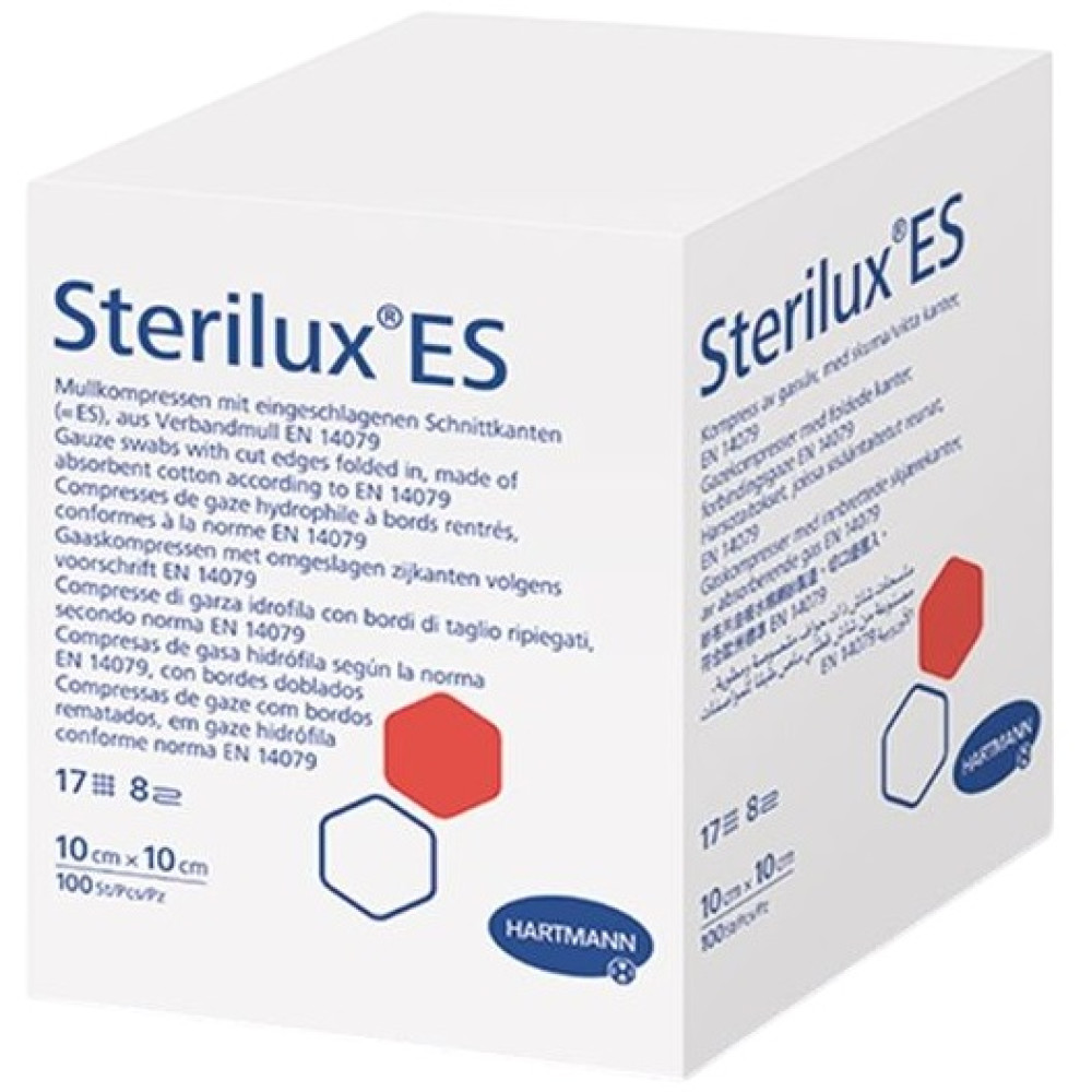 ХАРТМАН КОМПРЕСИ STERILUX ES стер. марлени 10 см/10 см 8 дипли 17 нишки /5 бр/ х 100 бр - Първа помощ
