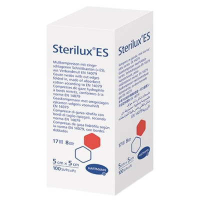 ХАРТМАН КОМПРЕСИ STERILUX ES стер. марлени 5 см/5 см 8 дипли 17 нишки /5 бр/ х 100 бр
