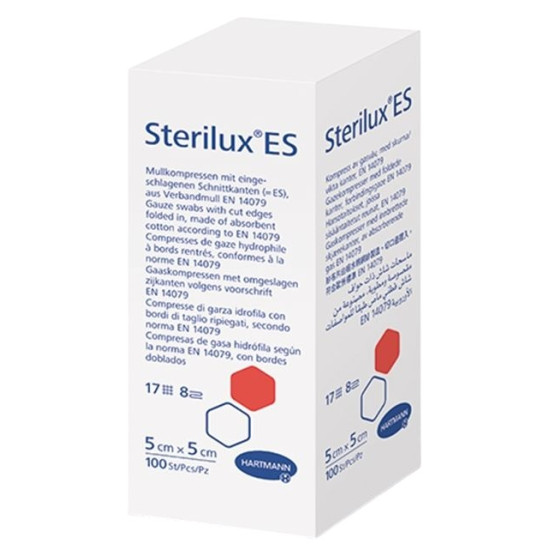 ХАРТМАН КОМПРЕСИ STERILUX ES нестерилни марлени 5 см/5 см 8 дипли 17 нишки /5 бр/ х 100 бр