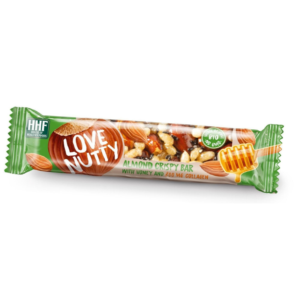 LOVE NUTTY Almond Crispy Bar Био барче с бадем, мед и 800 мг Колаген 40 г х 1 бр - Храни