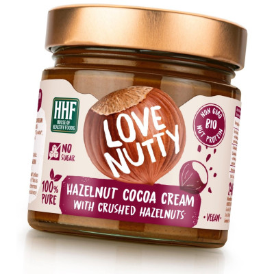 LOVE NUTTY Hazelnut Cocoa Cream with Crushed Hazelnuts Био Лешников Какао крем с Натрошен Лешник 240 г