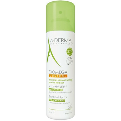 A-DERMA EXOMEGA CONTROL EMOLLIENT SPRAY емолиентен спрей срещу разчесване за лице и тяло за суха кожа склонна към атопия 200 мл