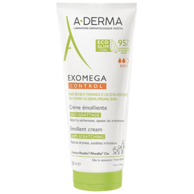 A-DERMA EXOMEGA CONTROL EMOLLIENT CREAM емолиентен крем за лице и тяло за суха и атопична кожа 200 мл