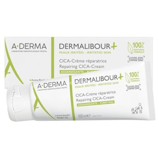 A-DERMA DERMALIBOUR+ REPAIRING CICA CREAM възстановяващ крем с мед и цинк за суха раздразнена кожа на лицето и тялото 100 мл