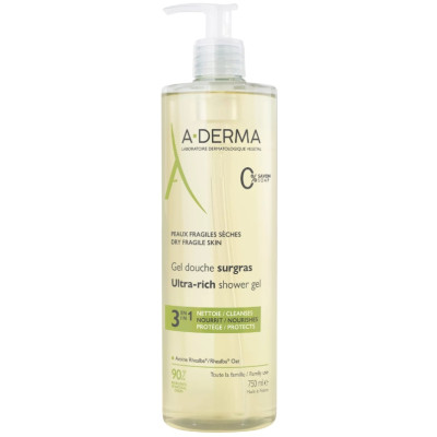 A-DERMA ULTRA-RICH SHOWER GEL 3в1 /почиства защитава и подхранва/ свръхобогатен пенлив душ гел за лице и тяло за суха кожа 750мл