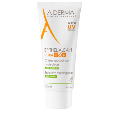 A-DERMA EPITHELIALE A.H ULTRA SPF50+ защитаващ възстановяващ крем за уязвима кожа с несъвършенства за лице и тяло 100 мл