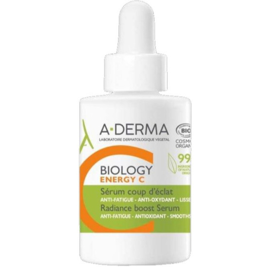 A-DERMA BIOLOGY ENERGY C RADIANCE BOOST SERUM озаряващ бустер серум за сияние и блясък на кожата на лицето с витамин С 30 мл