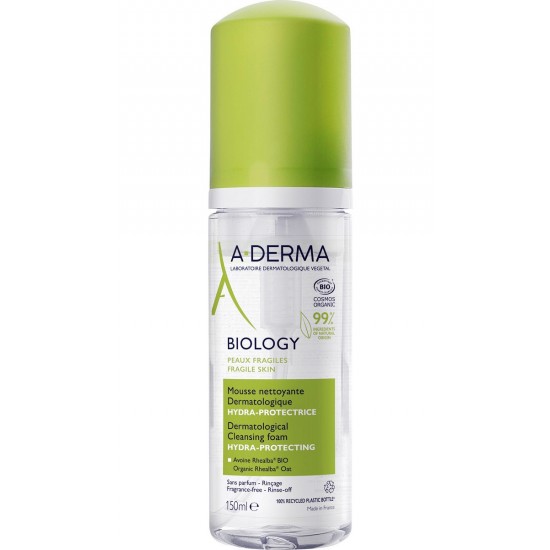 A-DERMA BIOLOGY HYDRA-PROTECTING дерматологична почистваща пяна за лице с хидратиращ и предпазващ ефект за уязвима кожа 150 мл