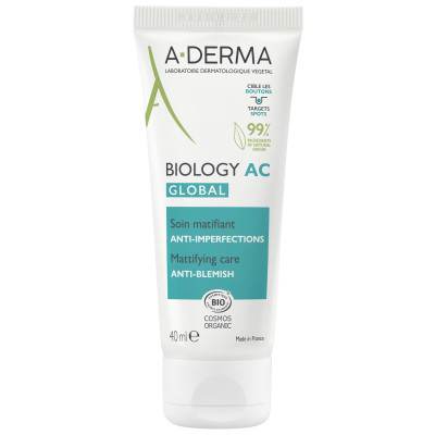 A-DERMA BIOLOGY AC GLOBAL ANTI-BLEMISH крем за лице матираща грижа срещу несъвършенства 40 мл