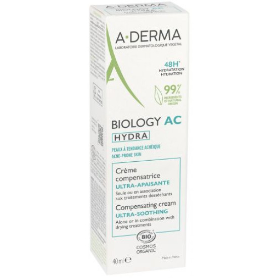 A-DERMA BIOLOGY AC HYDRA COMPENSATING CREAM ULTRA-SOOTHING компенсиращ и ултра успокояващ крем за лице за акнеична кожа 40 мл