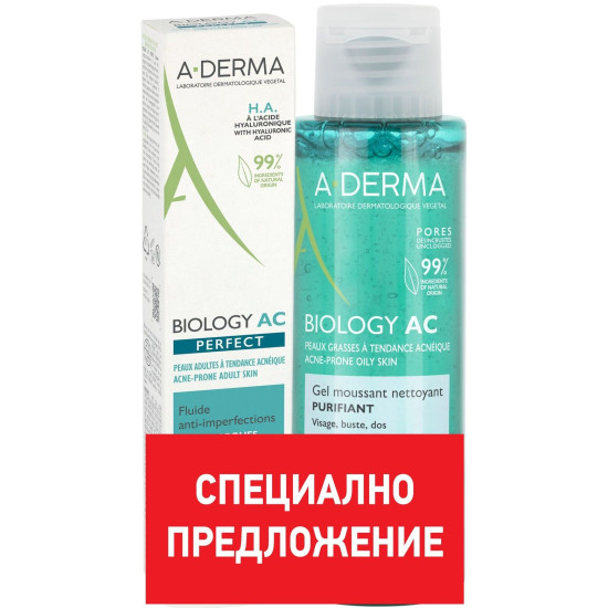 A-DERMA BIOLOGY AC ПРОМО КОМПЛЕКТ AC PERFECT ANTI-MARKS флуид срещу несъвършенства 40 мл + FOAMING почистващ пенещ се гел 100 мл