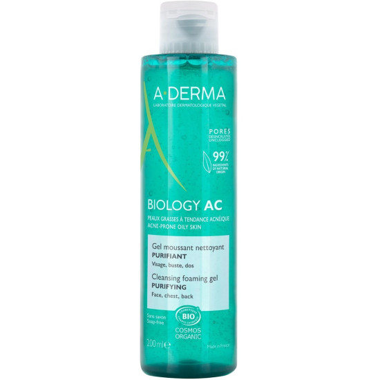 A-DERMA BIOLOGY AC CLEANSING FOAMING GEL PURIFYING почистващ пенещ се гел за лице и тяло за мазна кожа склонна към акне 200 мл