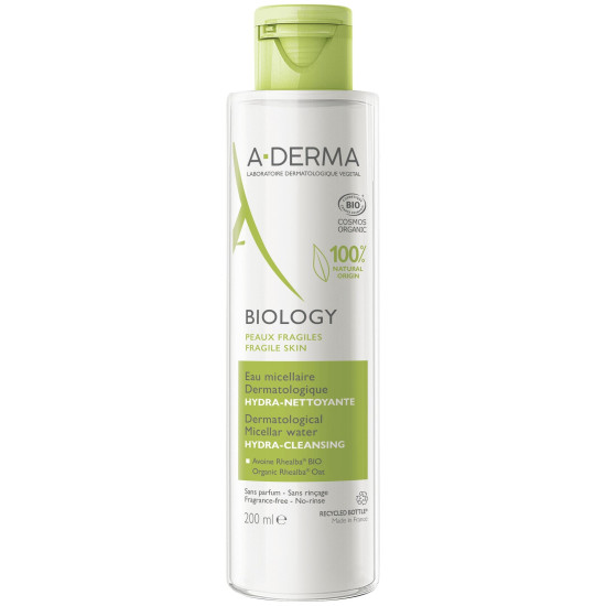 A-DERMA BIOLOGY HYDRA-CLEANSING хидратираща дерматологична мицеларна вода за лице за уязвима кожа 200 мл