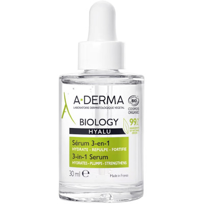 A-DERMA BIOLOGY HYALU 3 in 1 SERUM хидратиращ изпъващ и подсилващ серум за лице за уязвима кожа 30 мл