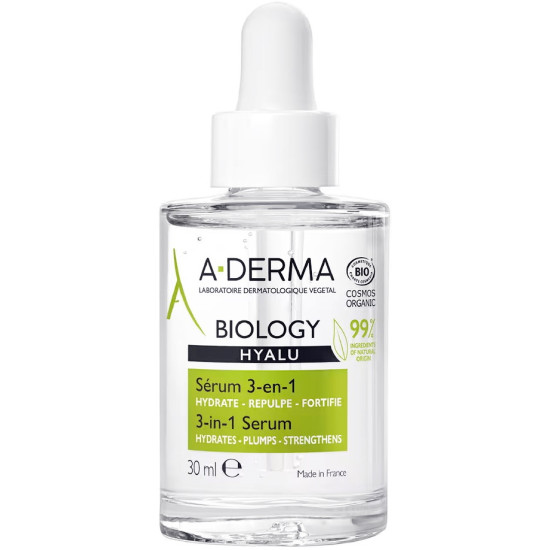 A-DERMA BIOLOGY HYALU 3 in 1 SERUM хидратиращ изпъващ и подсилващ серум за лице за уязвима кожа 30 мл