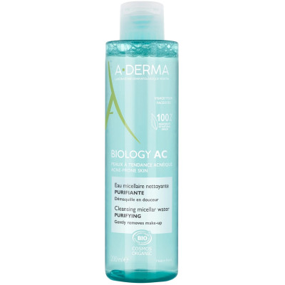 A-DERMA BIOLOGY AC CLEANSING MICELLAR WATER PURIFYING почистваща мицеларна вода за лице за мазна и склонна към акне кожа 200 мл