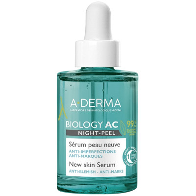A-DERMA BIOLOGY AC NIGHT PEEL НОЩЕН пилинг серум за лице против несъвършенства белези тъмни петна и черни точки 30 мл