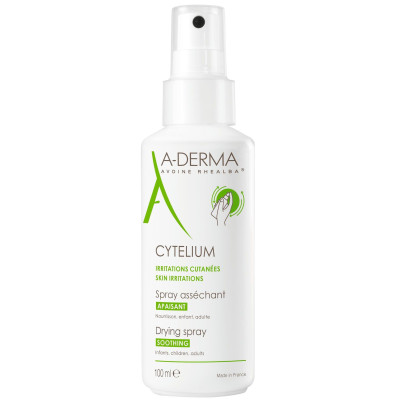 A-DERMA CYTELIUM DRYING SPRAY SOOTHING подсушаващ спрей за подмокрящи кожни раздразнения на лицето и тялото 100 мл