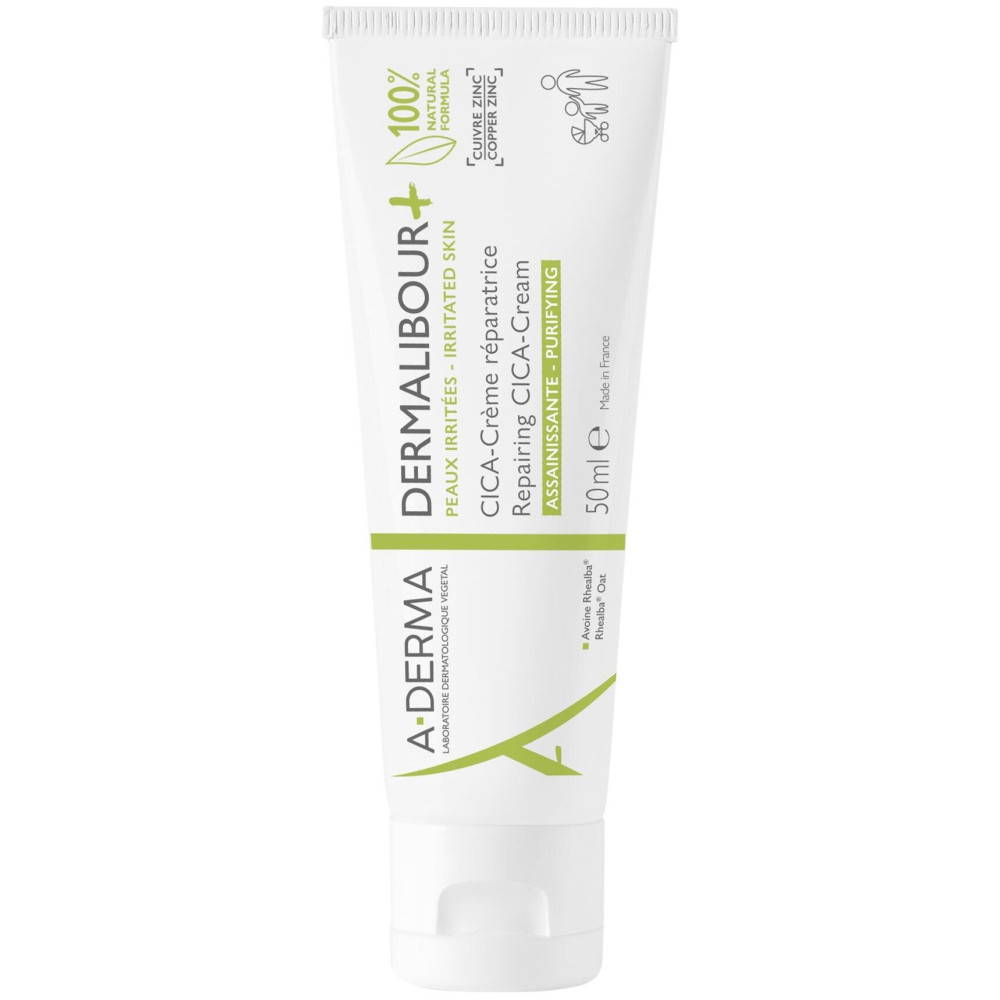 A-DERMA DERMALIBOUR+ REPAIRING CICA CREAM възстановяващ крем с мед и цинк за суха раздразнена кожа на лицето и тялото 50 мл