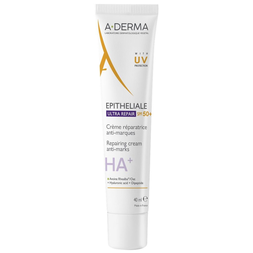 A-DERMA EPITHELIALE ULTRA REPAIR SPF50+ възстановяващ крем за лице и тяло за увредена кожа срещу остатъчни следи от белези 40 мл