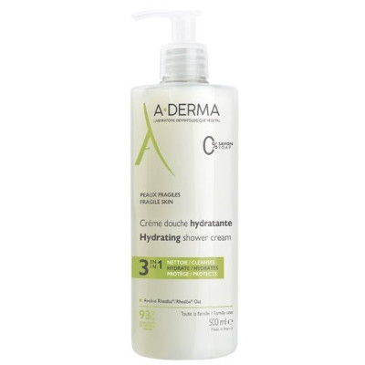 A-DERMA HYDRATING SHOWER CREAM 3 в 1 хидратиращ душ крем за лице коса и тяло за уязвима кожа за цялото семейство 500 мл