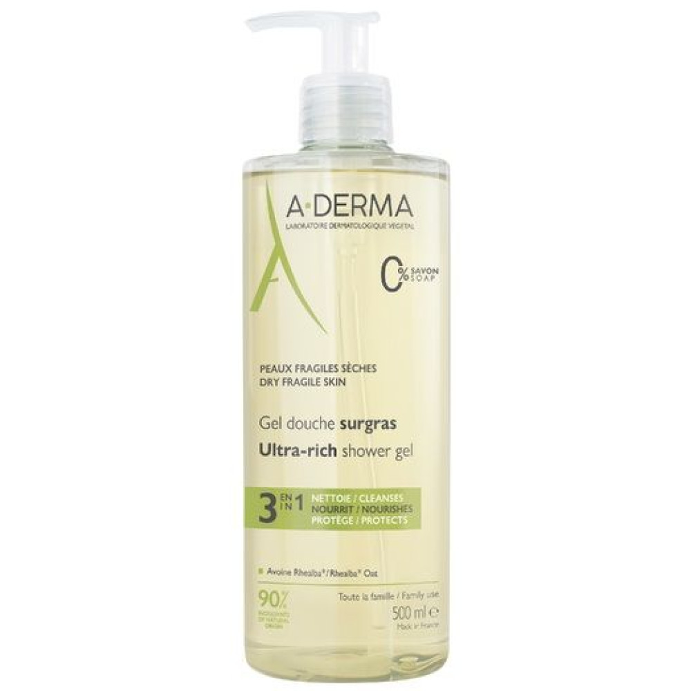 A-DERMA ULTRA-RICH SHOWER GEL свръхобогатен пенлив душ гел за лице и тяло за суха и уязвима кожа с дозатор 500 мл - Грижа за лицето и тялото A-DERMA ULTRA-RICH SHOWER GEL свръхобогатен пенлив душ гел за лице и тяло за суха и уязвима кожа с дозатор 500 мл - Грижа за лицето и тялото