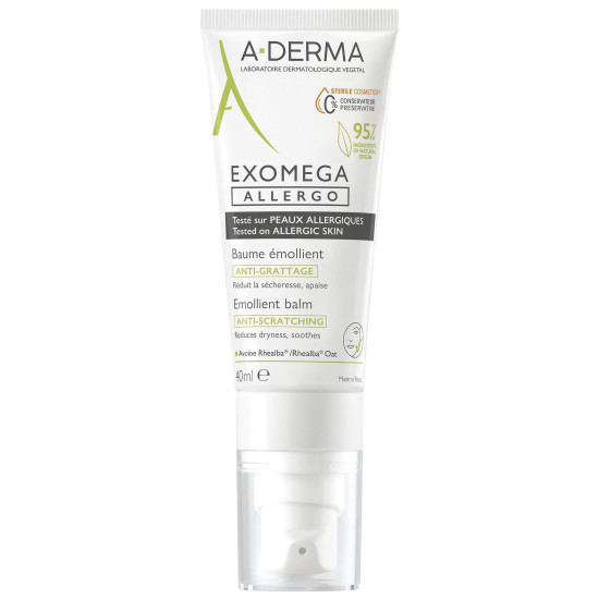 A-DERMA EXOMEGA ALLERGO ЕMOLLIENT BALM емолиентен балсам за суха кожа склонна към атопия за лице клепачи и тяло 40 мл