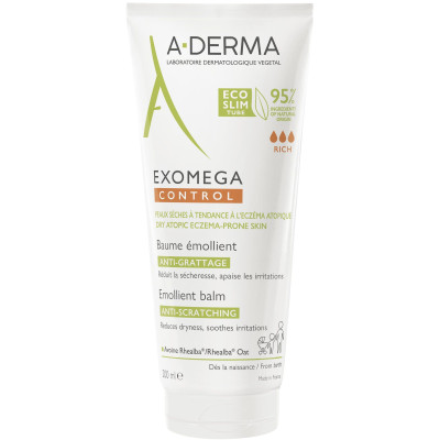 A-DERMA EXOMEGA CONTROL EMOLLIENT BALM емолиентен балсам срещу разчесване за лице и тяло за суха и атопична кожа 200 мл