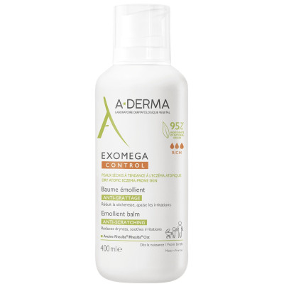 A-DERMA EXOMEGA CONTROL EMOLLIENT BALM емолиентен балсам срещу разчесване за лице и тяло за суха и атопична кожа 400 мл
