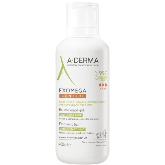 A-DERMA EXOMEGA CONTROL EMOLLIENT BALM емолиентен балсам срещу разчесване за лице и тяло за суха и атопична кожа 400 мл