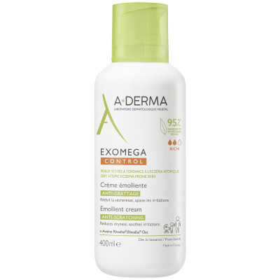A-DERMA EXOMEGA CONTROL EMOLLIENT CREAM емолиентен крем за лице и тяло за суха и атопична кожа 400 мл