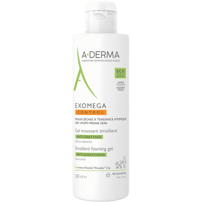A-DERMA EXOMEGA CONTROL EMOLLIENT FOAMING GEL емолиентен пенещ се гел за лице и тяло за суха и атопична кожа 500 мл