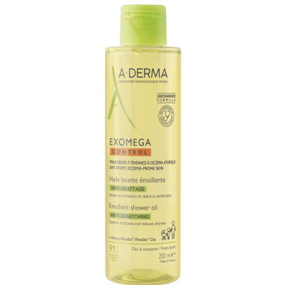 A-DERMA EXOMEGA CONTROL EMOLLIENT SHOWER OIL емолиентно душ олио с дозатор за лице и тяло за суха и атопична кожа 200 мл