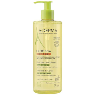 A-DERMA EXOMEGA CONTROL EMOLLIENT SHOWER OIL емолиентно душ олио с дозатор за лице и тяло за суха и атопична кожа 500 мл