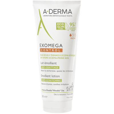 A-DERMA EXOMEGA CONTROL EMOLLIENT LOTION емолиентно мляко против разчесване за лице и тяло за суха и атопична кожа 200 мл