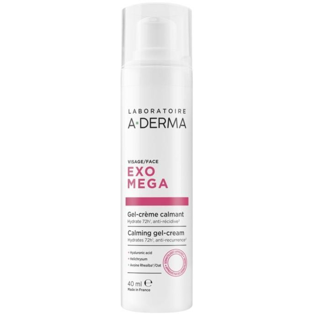A-DERMA EXOMEGA Facial Calming Gel-Cream успокояващ хидратиращ гел-крем за лице за суха реактивна склонна към атопия кожа 40 мл - Грижа за лицето