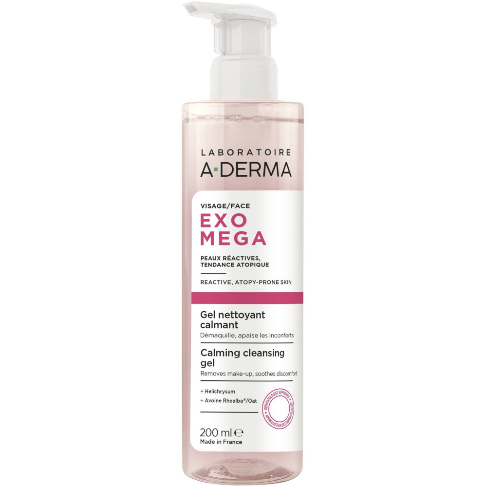 A-DERMA EXOMEGA Facial Soothing Cleansing Gel успокояващ почистващ гел за лице за суха реактивна склонна към атопия кожа 200 мл - Грижа за лицето