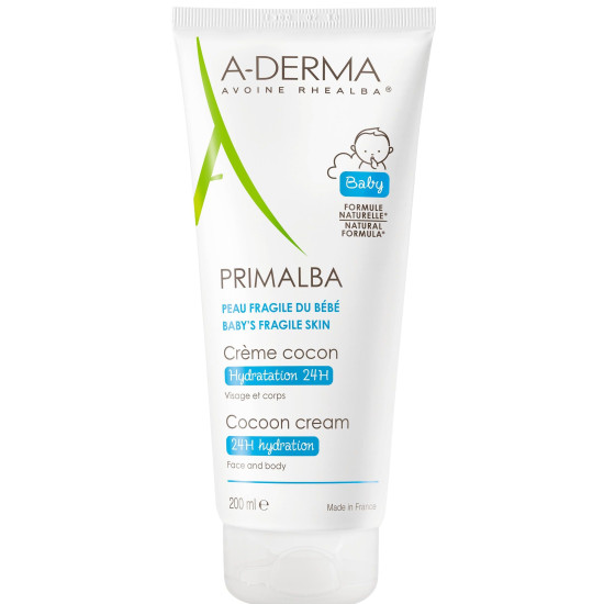 A-DERMA PRIMALBA COCOON CREAM 24H HYDRATING бебешки нежен хидратиращ крем за лице и тяло за уязвима кожа 200 мл