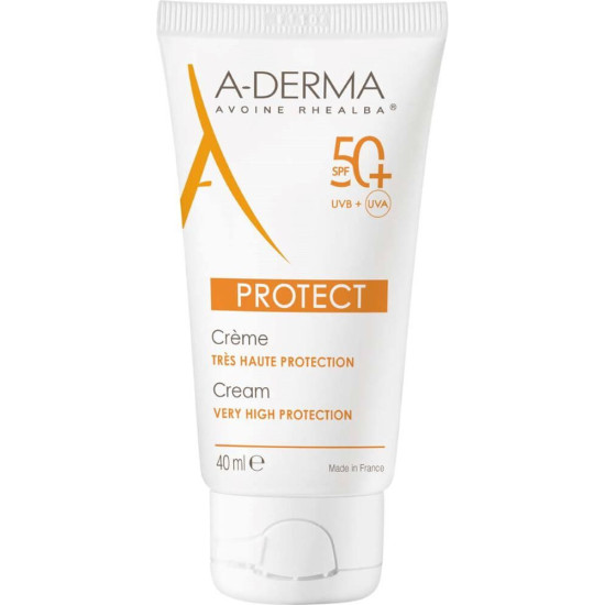 A-DERMA PROTECT SPF50+ CREAM водоустойчив слънцезащитен крем за лице за суха уязвима кожа 40 мл